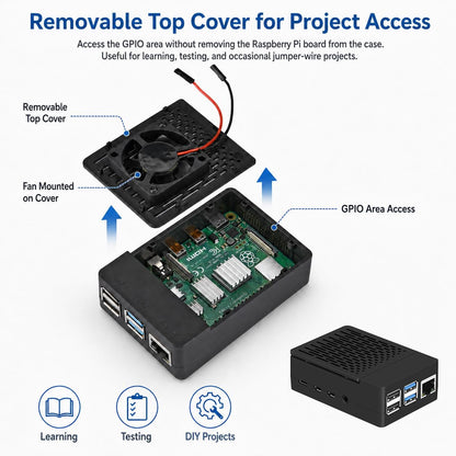 Raspberry Pi 4 Fan ABS Case with Cooling Fan, Heatsink, Simple Removable Top Cover for Pi 4 Model B/ 4B